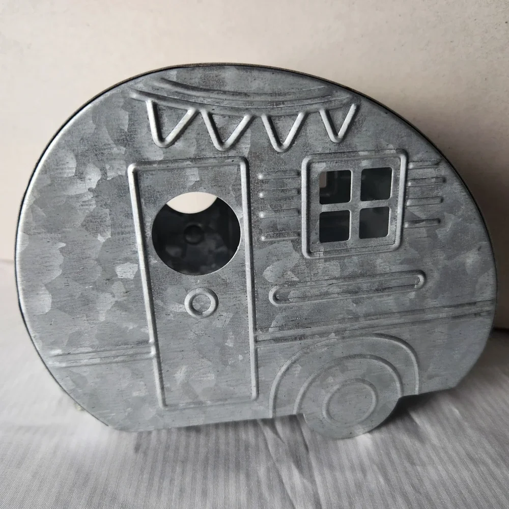 Galvanized Metal Camper LED Candle Decor‎ Cute Rustic Teardrop Trailer Decor